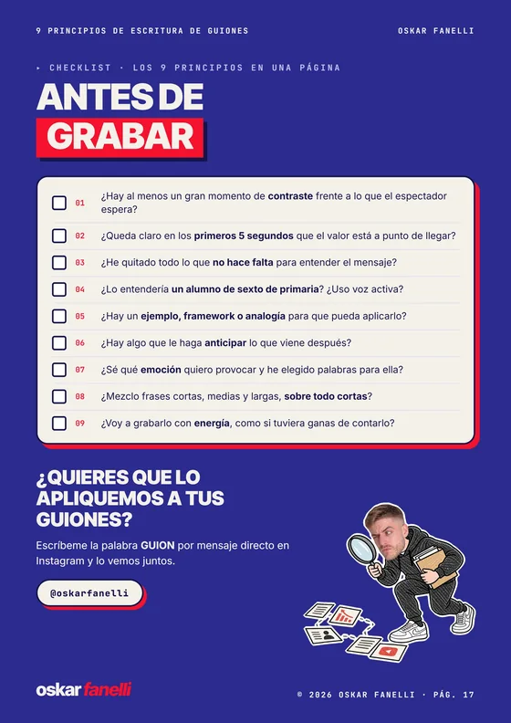 Página de la guía: checklist antes de grabar
